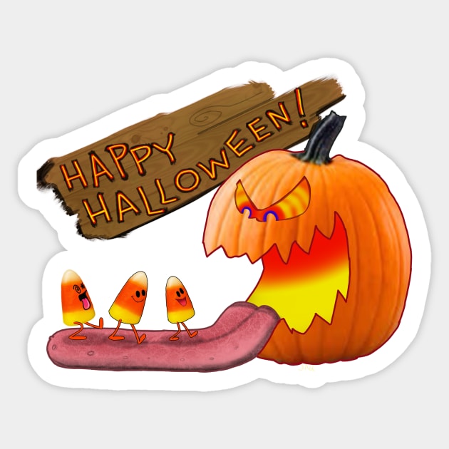 halloween candy corn pumpkin Sticker by wolfmanjaq